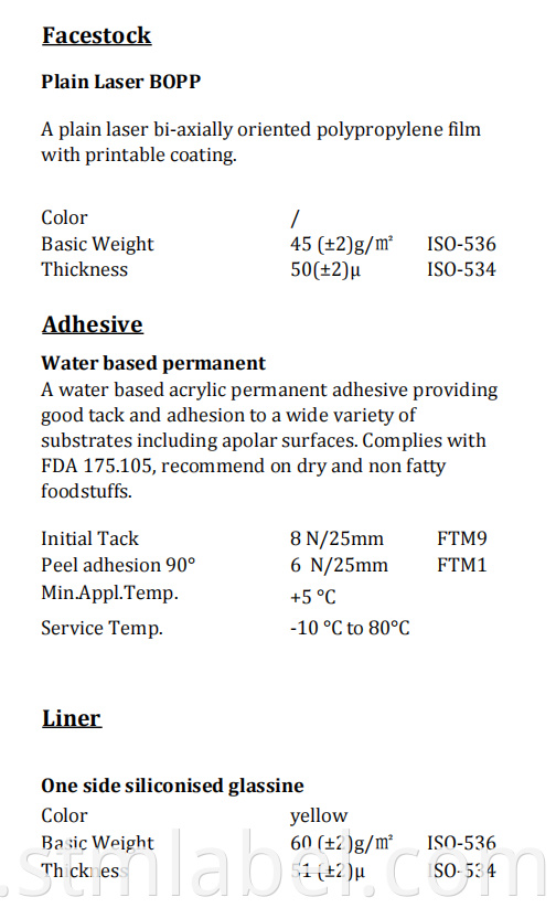 Plain Laser Bopp Tc Water Based Permanent Yellow Glassine